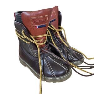 Tommy Hilfiger Lil Charles Brown Green Lace Up Boots Size 8 Boys